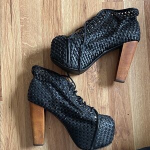 Jeffrey Campbell Black Woven Platform Ankle Boots